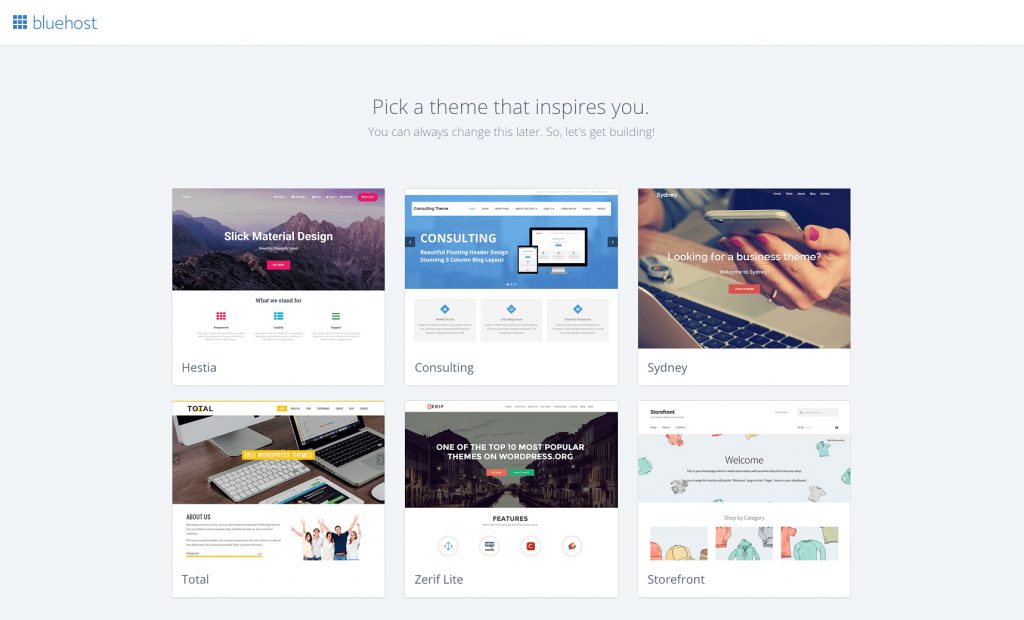 bluehost theme selection